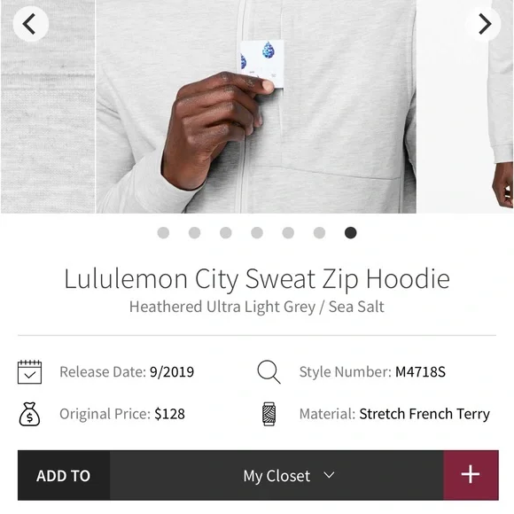 Lululemon City Sweat Zip HoodieHeathered Ultra Light Grey / Sea Salt